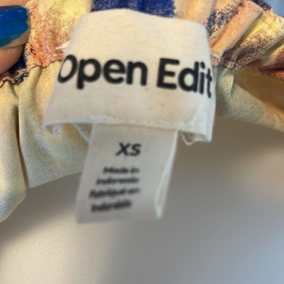 OPEN EDIT YELLOW MELLOW GINKO FLORAL MUTED WRAP CROP TOP BLOUSE SIDE TIE SZ XS - Picture 12 of 13